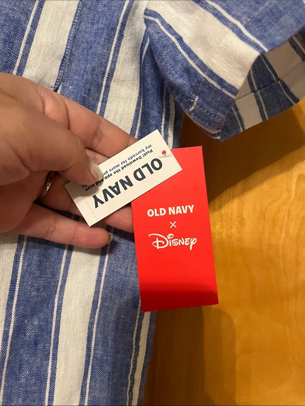 Old Navy X Disney Blue & White Striped Button-Down with Mickey Patch